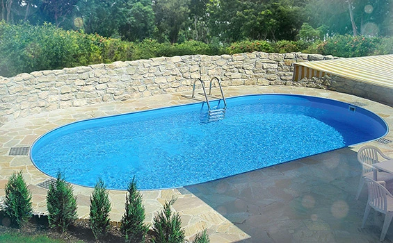 Ovalformpool Stahlwand versenkt Wellness Binder